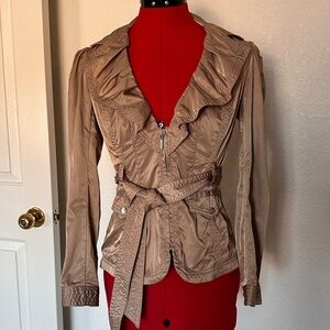 White House Black Market Beige Ruffled Trench Coat
